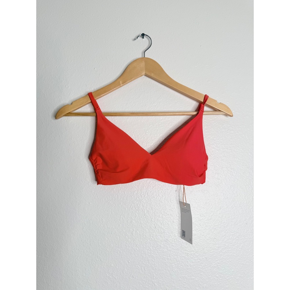 Quince Italian V-Neck Bikini Top Sunset Orange V-Neck Adjustable Straps XS NWT